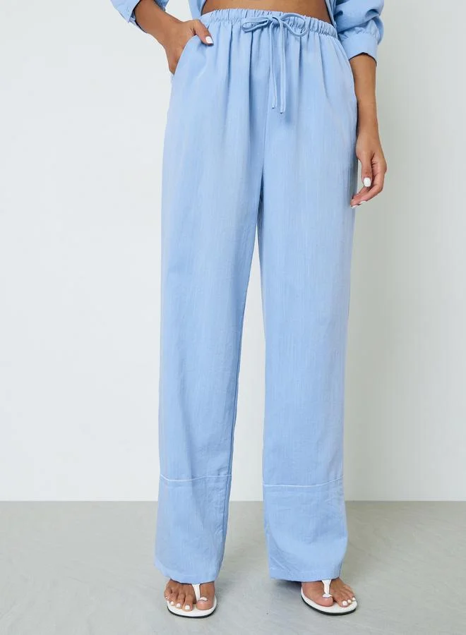 Take Two  Blue Solid Buttoned Shirt and Loose Pants Co-Ords for Women | Best Price UAE