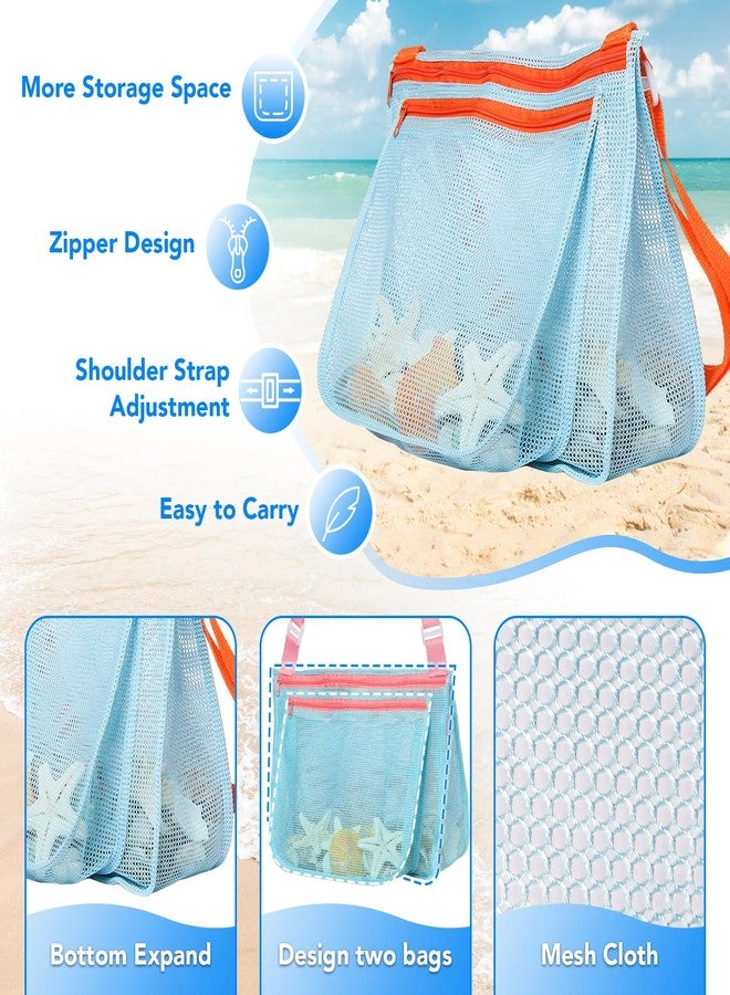 LIDAGO 5 Pcs Sand Toys Beach Set Include 1 Metal Shovel,1 Metal Rake,1 Foldable Beach Bucket & 1 Sand Sifter with 1 Mesh Beach Bag for Shells Collecting - Image 4