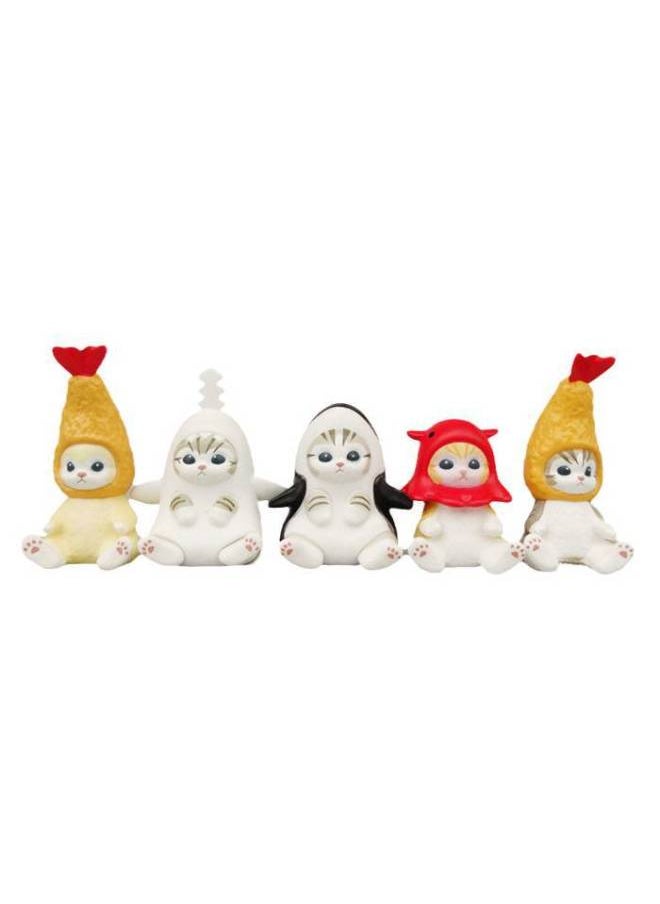 null - Cute Elephant Slide Cat Box Egg Hamburger Sandwich Cat Fried Shrimp Cat Mini Food Play Ornaments Toy Doll-color:5 Pieces Of Type A In Bag - Image 1