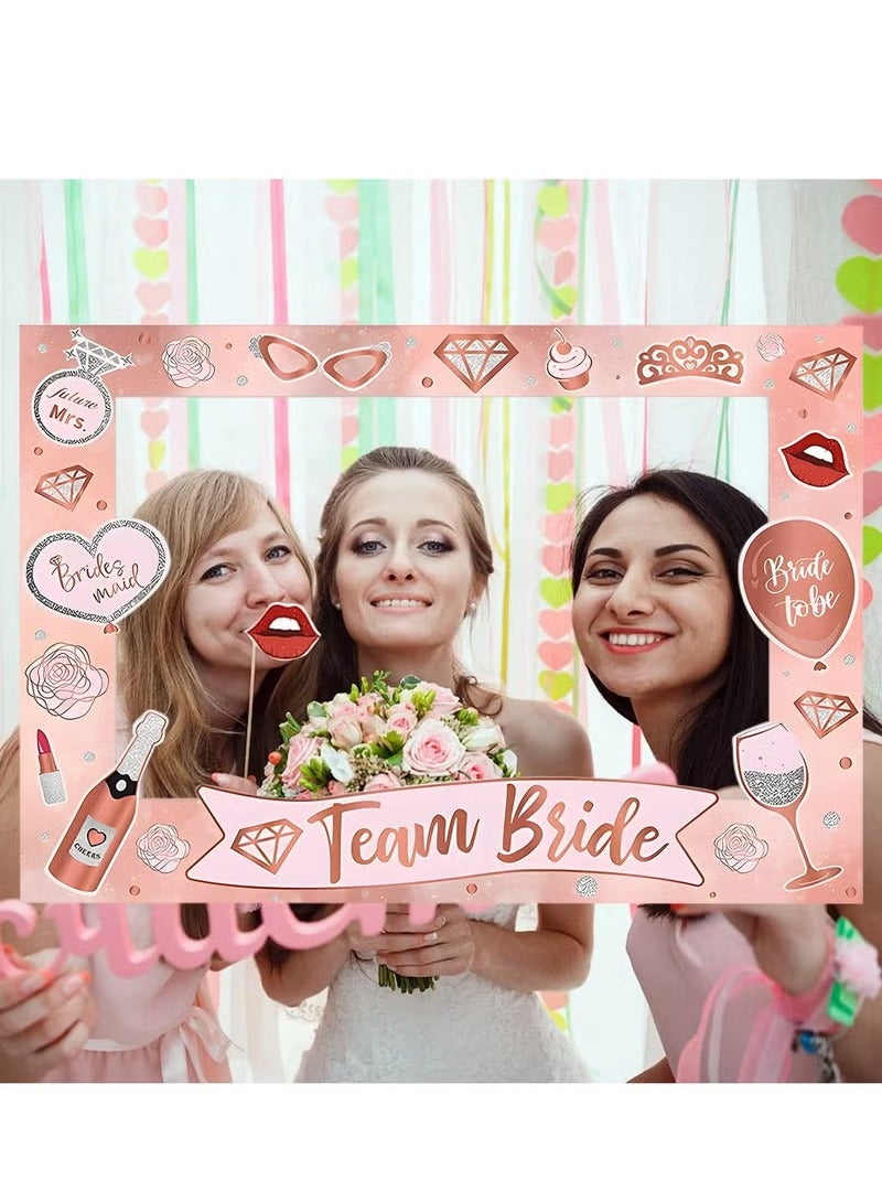 Hen Party Decoration-25Pcs Photo Booth Props,Rose Gold Team Bride and Groom Selfie Props Paper Photo Frame Hen Party Accessories for Wedding Engagement Bridal Shower Bachelorette Hen Do Party Games - Image 2