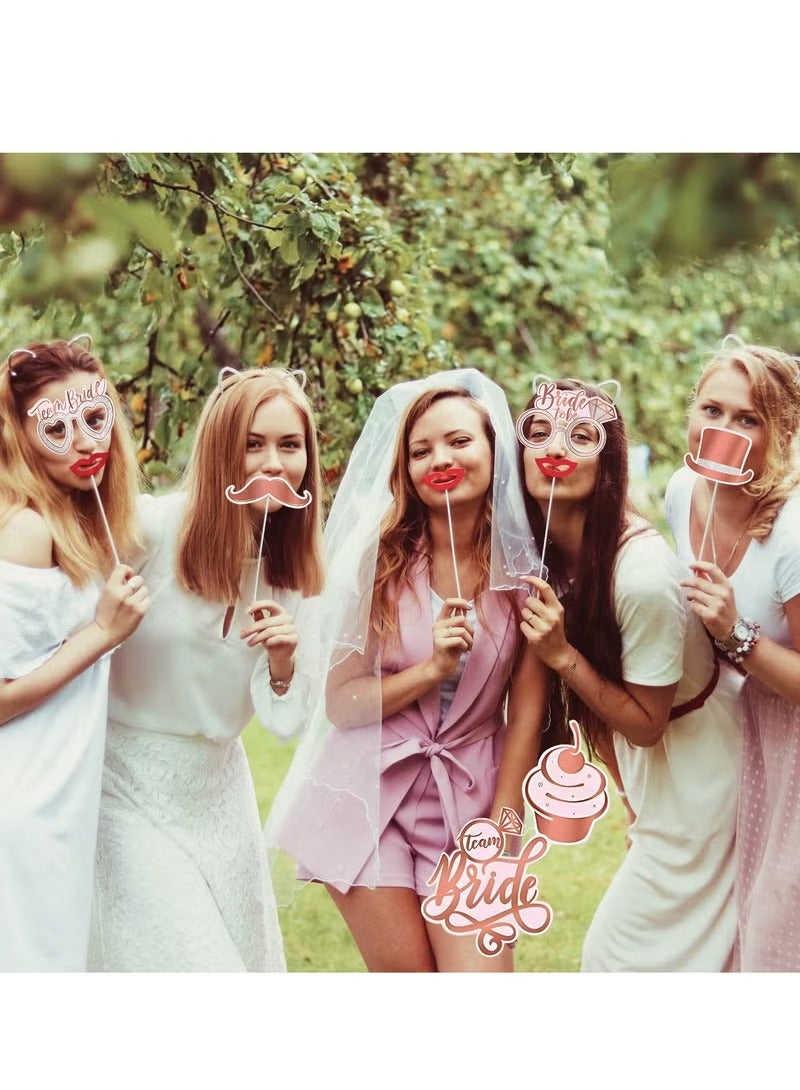 Hen Party Decoration-25Pcs Photo Booth Props,Rose Gold Team Bride and Groom Selfie Props Paper Photo Frame Hen Party Accessories for Wedding Engagement Bridal Shower Bachelorette Hen Do Party Games - Image 3