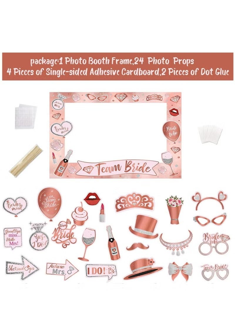 Hen Party Decoration-25Pcs Photo Booth Props,Rose Gold Team Bride and Groom Selfie Props Paper Photo Frame Hen Party Accessories for Wedding Engagement Bridal Shower Bachelorette Hen Do Party Games - Image 4