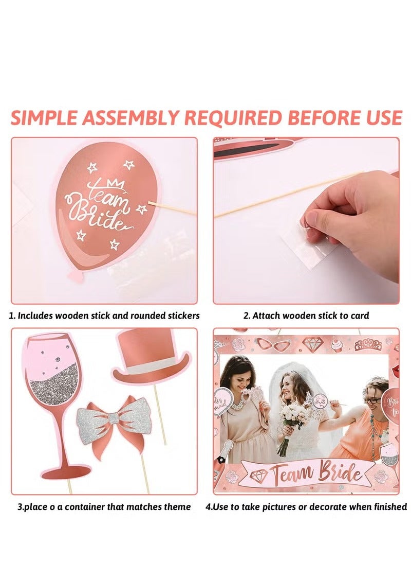 Hen Party Decoration-25Pcs Photo Booth Props,Rose Gold Team Bride and Groom Selfie Props Paper Photo Frame Hen Party Accessories for Wedding Engagement Bridal Shower Bachelorette Hen Do Party Games - Image 5