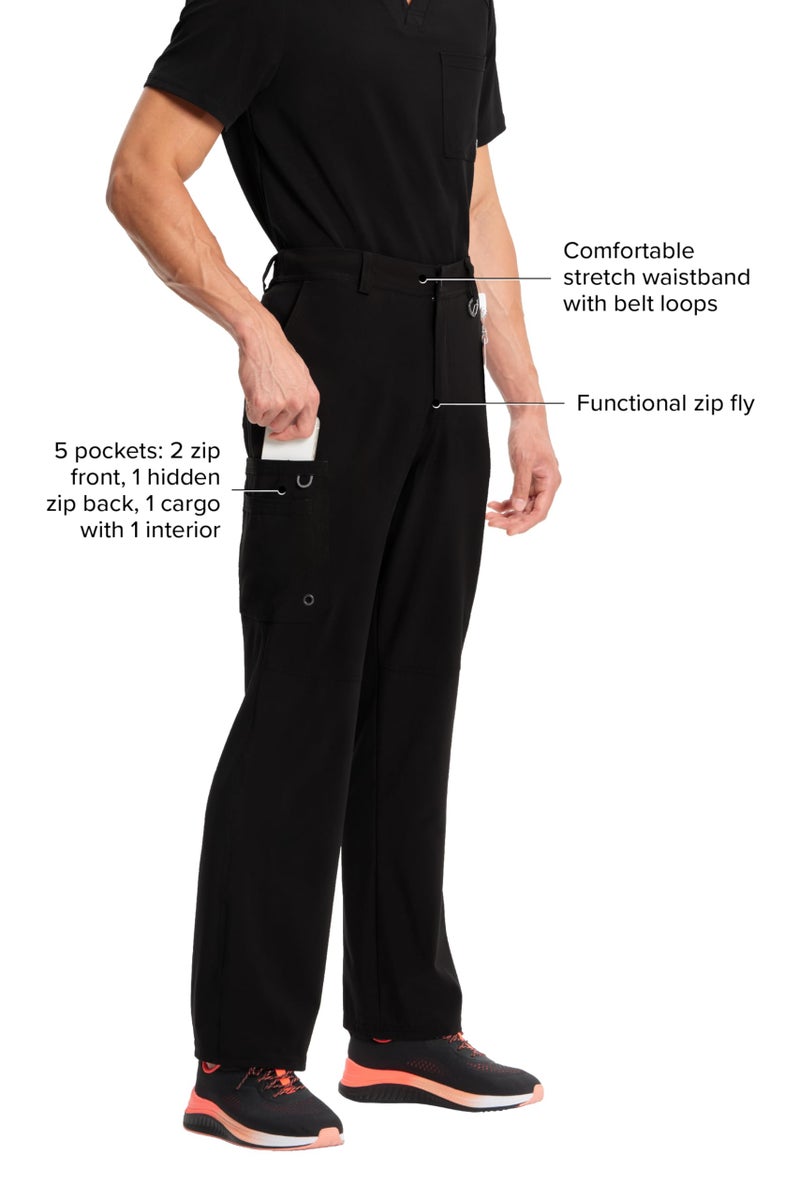 Cherokee Infinity Men Scrub Pants, 6 Pockets Tapered Leg with Fly Front and Inside Functional Drawstring CK200AS, XS Short, Black - Image 4