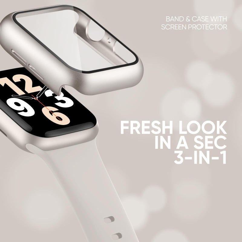 Knossen Compatible for Apple Watch Band 40mm 41mm and Case with Screen Protector, Soft Silicone Sport Strap Bands and Protective Cover with Tempered Glass for iWatch Series 9 8 7 SE 6 5 4 - Image 2