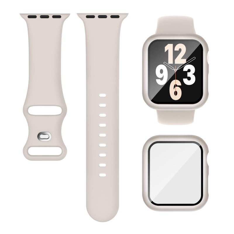 Knossen Compatible for Apple Watch Band 40mm 41mm and Case with Screen Protector, Soft Silicone Sport Strap Bands and Protective Cover with Tempered Glass for iWatch Series 9 8 7 SE 6 5 4 - Image 1