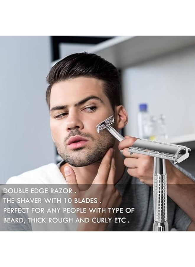 حلاقة شارب كلاسيكية للرجال، ماكينة حلاقة مزدوجة الحافة مع شفرة من الفولاذ المقاوم للصدأ، تشمل ماكينة حلاقة ومرآة، صندوق ماكينة الحلاقة - Image 4