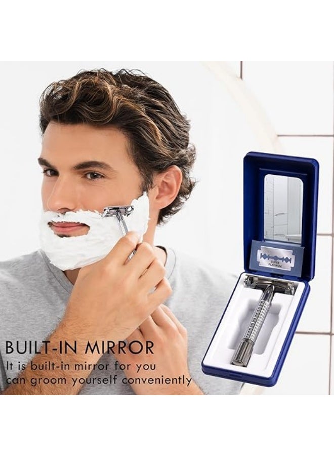 حلاقة شارب كلاسيكية للرجال، ماكينة حلاقة مزدوجة الحافة مع شفرة من الفولاذ المقاوم للصدأ، تشمل ماكينة حلاقة ومرآة، صندوق ماكينة الحلاقة - Image 3