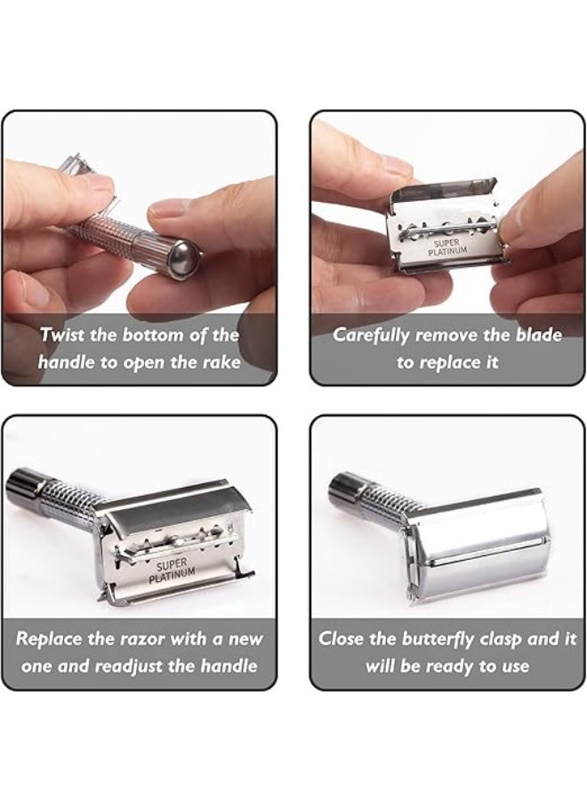 حلاقة شارب كلاسيكية للرجال، ماكينة حلاقة مزدوجة الحافة مع شفرة من الفولاذ المقاوم للصدأ، تشمل ماكينة حلاقة ومرآة، صندوق ماكينة الحلاقة - Image 5
