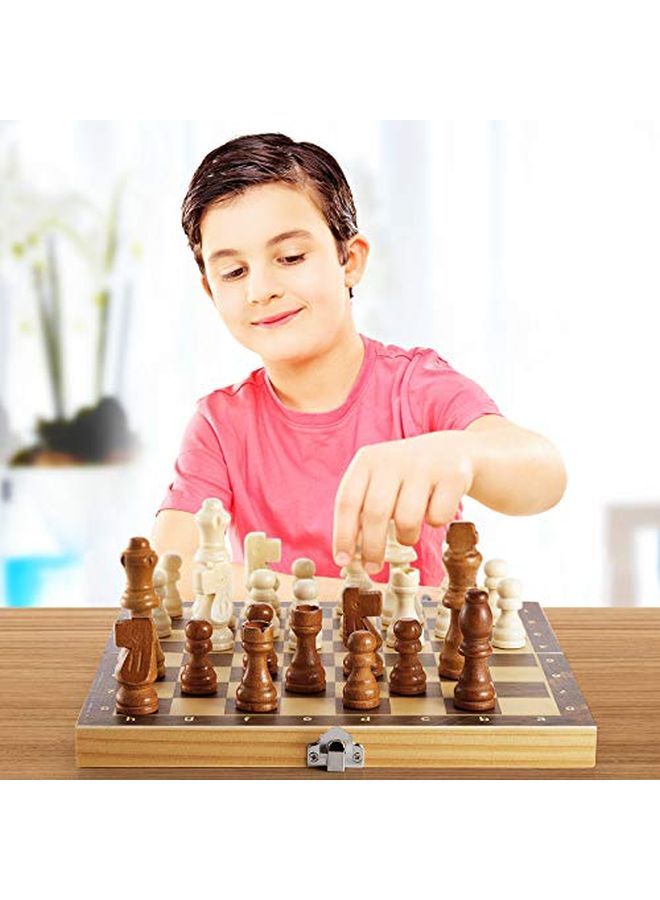 Skylety 56 Pieces Wooden Checkers Pieces Handcrafted Chess With Drawstring Storage Pouch Classic Wooden Chess Game Set Board Games Accessories In 2 Styles 2 Colors (Brown Natural)  - Image 1