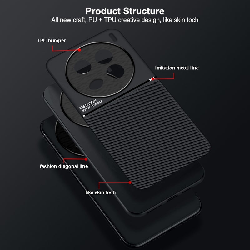 BURAQ Case Cover For vivo X100 Ultra Classic Tilt Strip Grain Magnetic PC Hybrid TPU Phone Case(Black) - Image 4