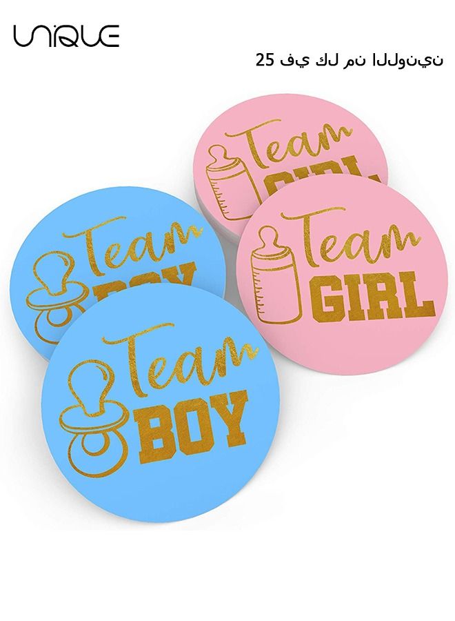 Unique 50 Pcs Gender Reveal Stickers Games Team Boy & Team Girl - Perfect Gender Reveal Party Supplies - Gold Foil Stamping - Easy Peel-Off - for Baby Shower Decorations and Gender Reveal Party Games - Image 1
