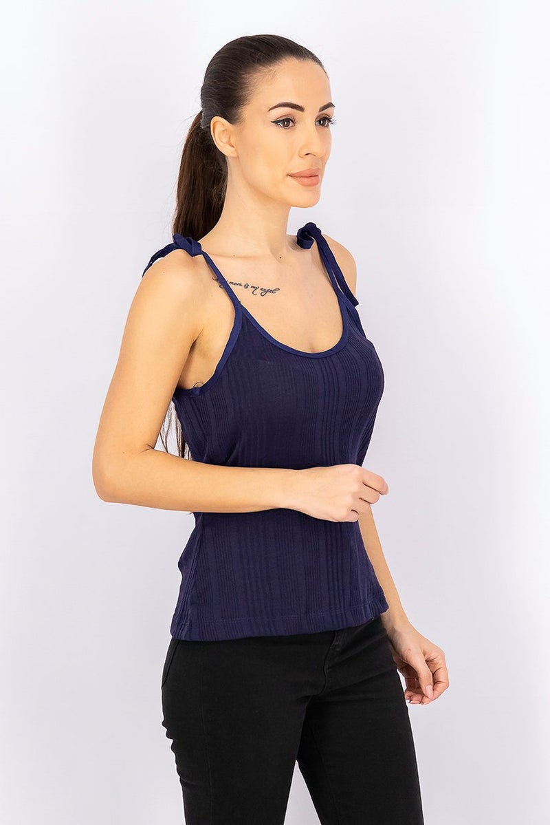 MANGO Women Sleeveless Ribbed Strappy Top, Purple - Image 4