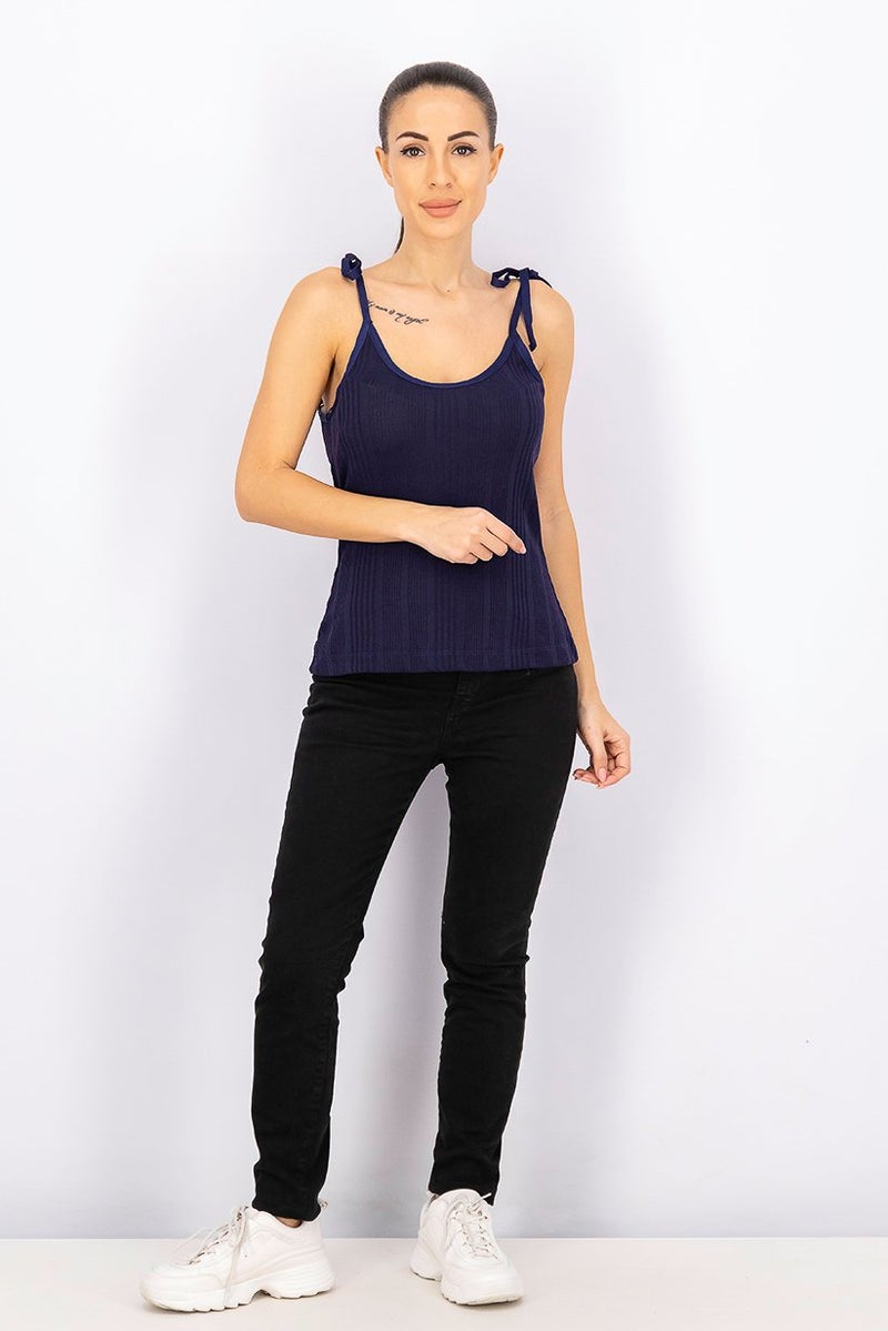 MANGO Women Sleeveless Ribbed Strappy Top, Purple - Image 4