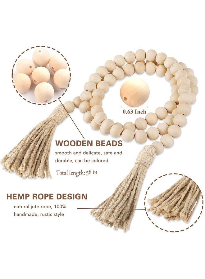 Inshreys 58in Wooden Beads Garland with Jute Tassels Boho Wall Decor Rustic Country Décor Prayer Boho Beads Big Wall Hanging Decor | Home Decor | Wall Hanging Decor | Coffee Table Decor - Image 2