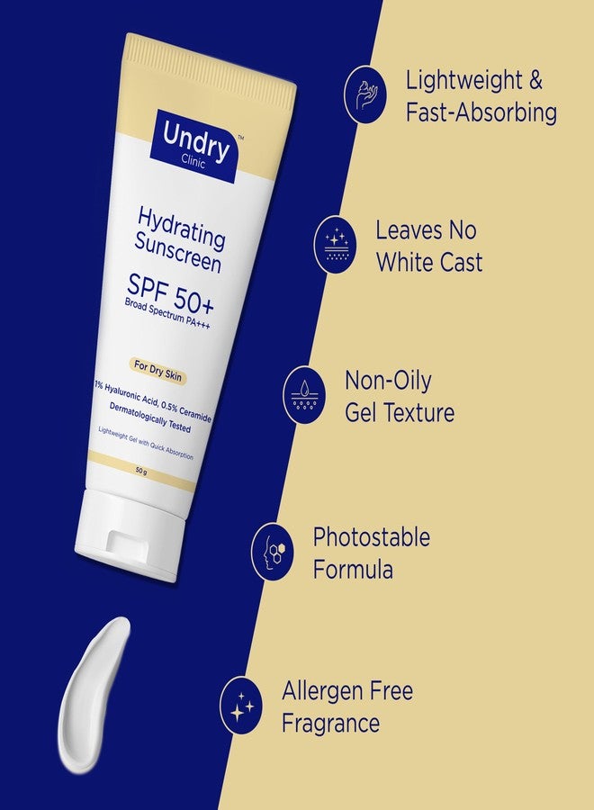 Undry Hydrating Sunscreen for Dry Skin (50gm) Lightweight, Photostable Sunscreen SPF 50 Broad Spectrum Sun Screen Protector SPF 50 Sunscreen for Women & Sunscreen for Men; Sun Cream with HA & Ceramide - Image 5