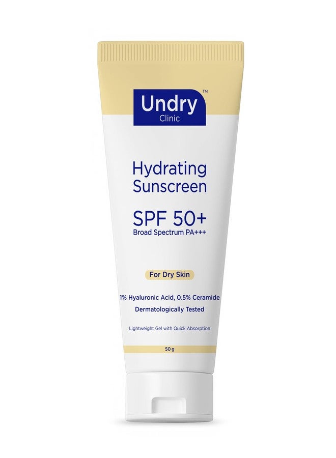 Undry Hydrating Sunscreen for Dry Skin (50gm) Lightweight, Photostable Sunscreen SPF 50 Broad Spectrum Sun Screen Protector SPF 50 Sunscreen for Women & Sunscreen for Men; Sun Cream with HA & Ceramide - Image 1