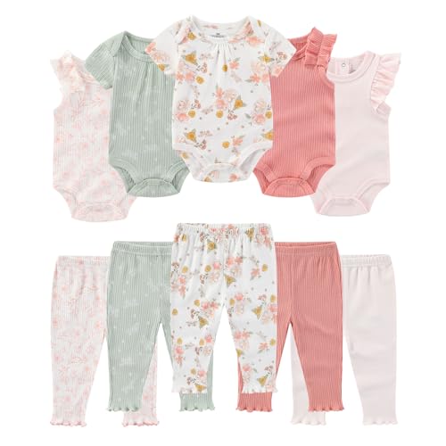 Ruliby Baby Girl Bodysuit and Pant Set Summer Soft Newborn Clothes Outfits 03 month - Image 1