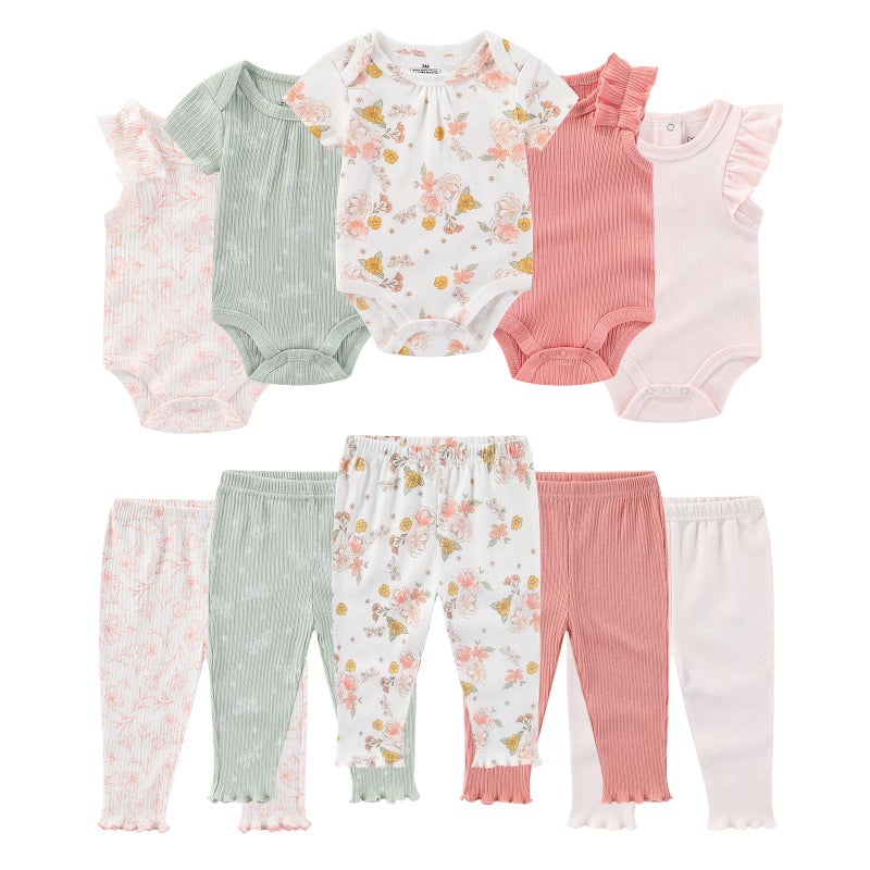 Ruliby Baby Girl Bodysuit and Pant Set Summer Soft Newborn Clothes Outfits 03 month - Image 2