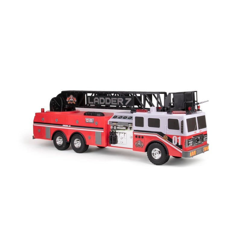 Mighty Fleet Titans 29 Jumbo Toy Fire Truck Realistic Flashing Lights Siren Sounds Extendable Rotating Ladder Durable Interactive Vehicle Toy for Kids Ages 3
