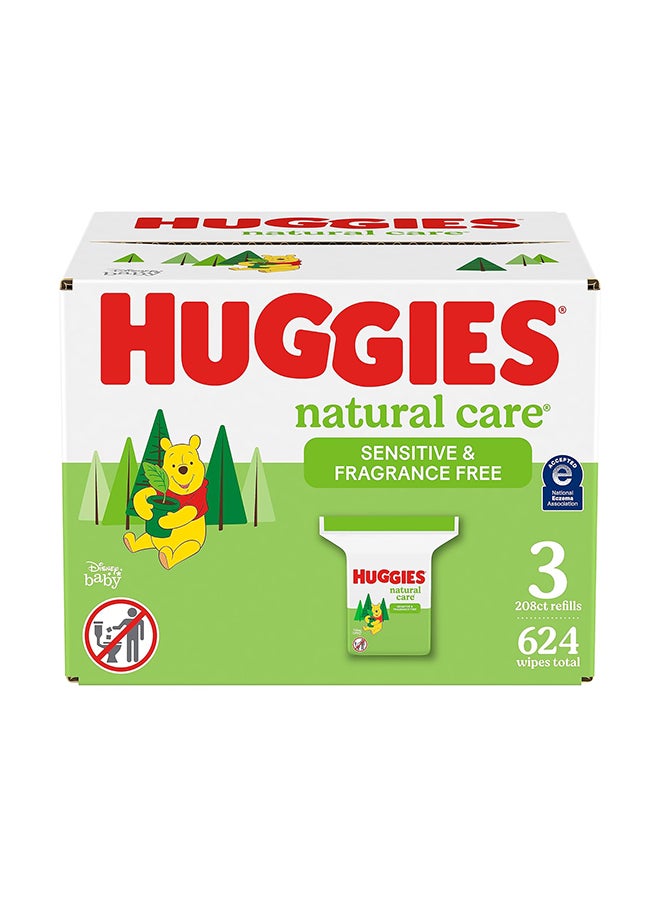 HUGGIES Natural Care Sensitive Baby Wipes, Hypoallergenic, 99% Purified Water, 3 Refill Packs (624 Wipes Total) - Image 1