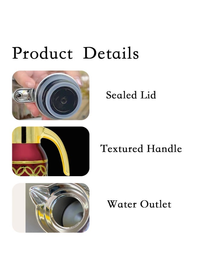 Sakura Train 1000ML Purely Hand-Painted Golden Luxury Thermal Coffee Carafe Insulated Stainless Steel Vacuum Coffee Carafe for Hot Liquids, Turkish Middle Eastern Style Stainless Steel Teapot Coffee Pot for Women, Men, Adults, Guests or For Tea Party - Best Gift Idea - Image 2