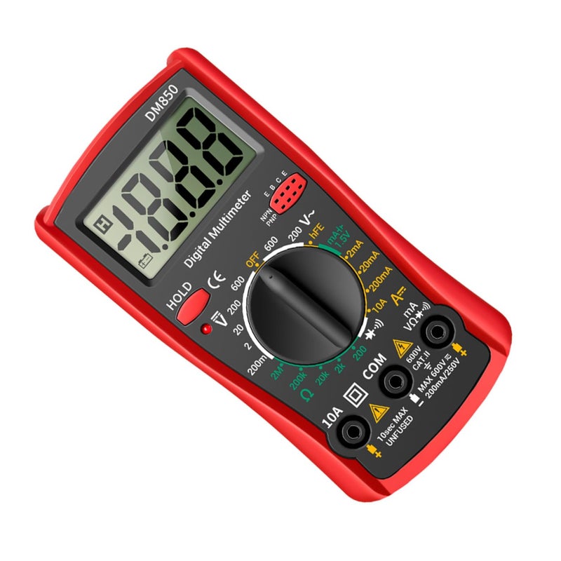 DOITOOL Digital Multimeter Portable Handheld Auto-ranging Multimeter for Electrical Repair with Ac Dc Voltage Resistance Measurement, Home and Electrician Testing Tool, Red - Image 1