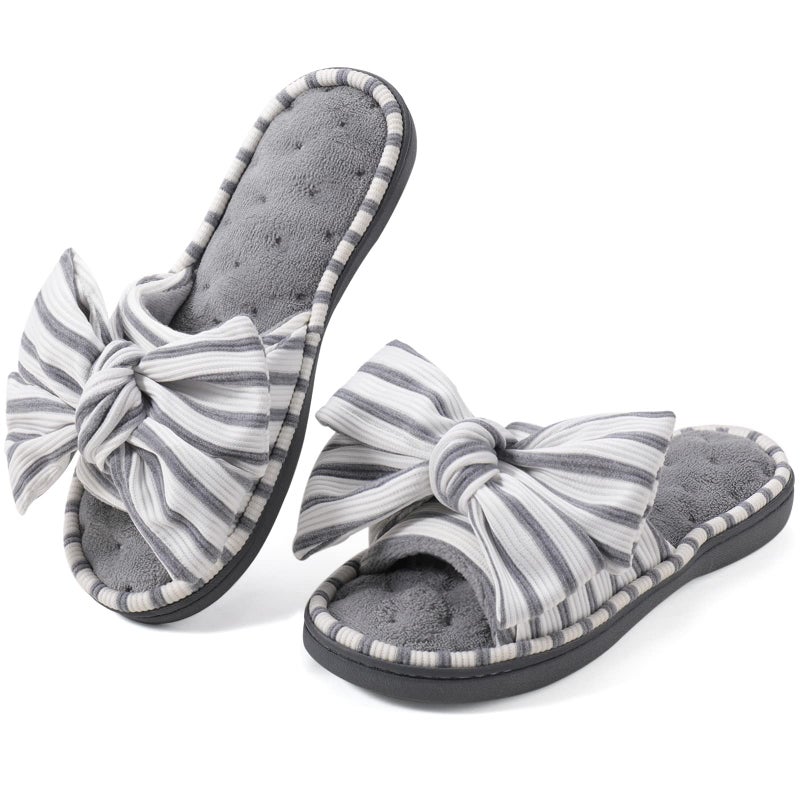 ULTRAIDEAS Women's Eurytides Slide Slippers Memory Foam House Shoes, Light Grey, 9-10 - Image 2