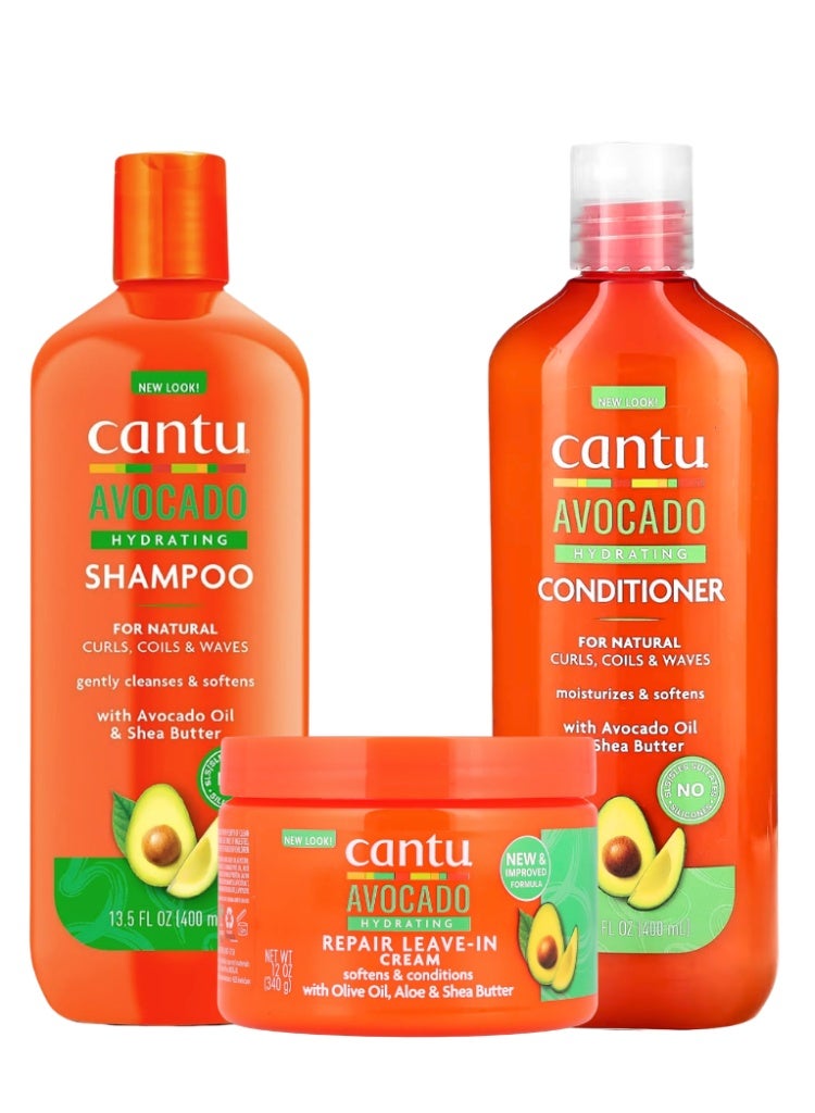 Cantu Avocado Hydrating Shampoo, Conditioner & Leave-In Cream Set – Moisturizing Hair Care Trio for Dry, Damaged & Frizzy Hair - Image 1