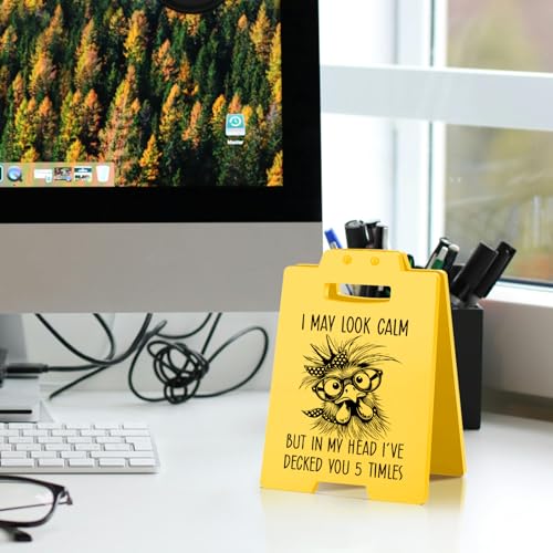 MAMAGIFTREE Funny Work Gifts I May Look Calm Desk Sign–Funny Chicken Western Humor | Small Office Gifts for Coworkers Friends, Cute Office Decor Accessories - Image 5