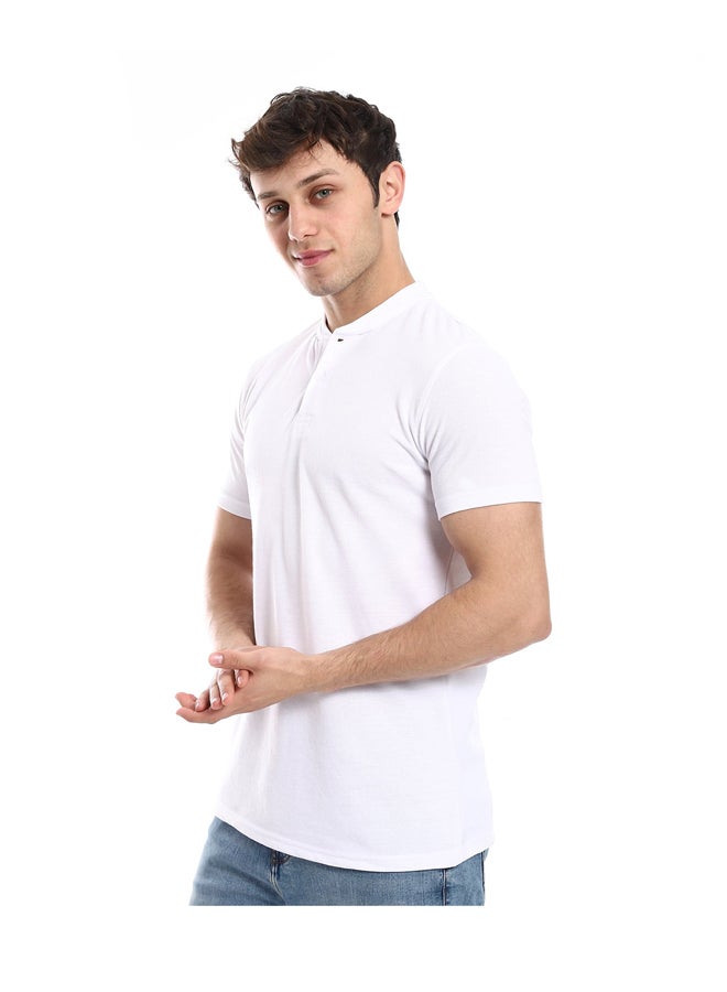Andora Basic T-Shirt Henely Neck Men Short Sleeve _ White - Image 5