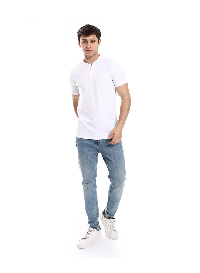 Andora Basic T-Shirt Henely Neck Men Short Sleeve _ White - Image 1