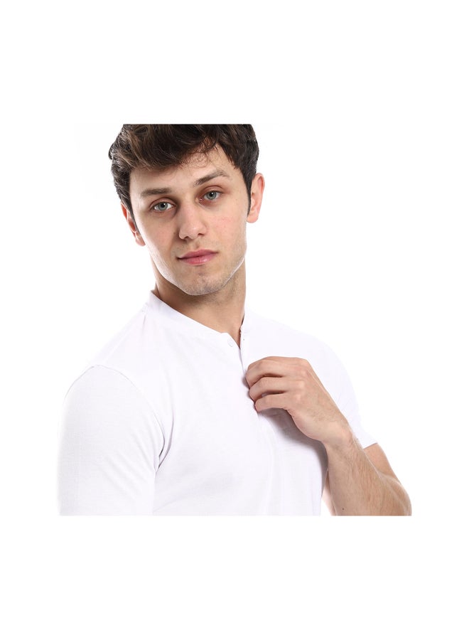 Andora Basic T-Shirt Henely Neck Men Short Sleeve _ White - Image 4