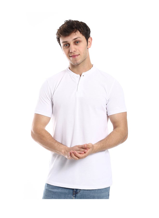 Andora Basic T-Shirt Henely Neck Men Short Sleeve _ White - Image 2