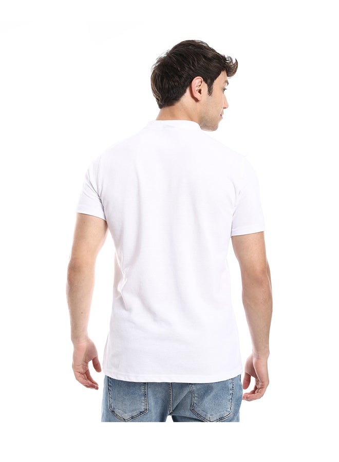 Andora Basic T-Shirt Henely Neck Men Short Sleeve _ White - Image 3