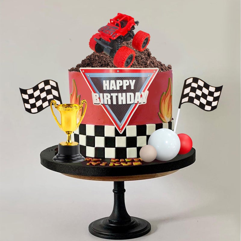 DRWATE 20 PCS Truck Cake Toppers Truck Cake Decorations Hot Red Ball Race Car Flame Blaze Wheel Cake Toppers For Kid Boy Truck Themed Racing Car Party Decorations Supplies (Truck 1) - Image 4