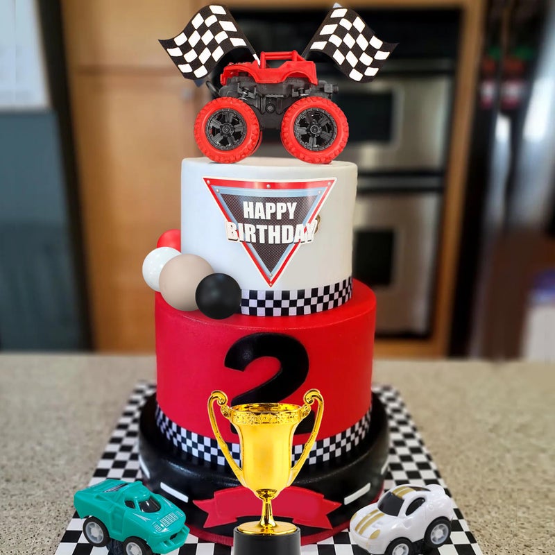 DRWATE 20 PCS Truck Cake Toppers Truck Cake Decorations Hot Red Ball Race Car Flame Blaze Wheel Cake Toppers For Kid Boy Truck Themed Racing Car Party Decorations Supplies (Truck 1) - Image 3