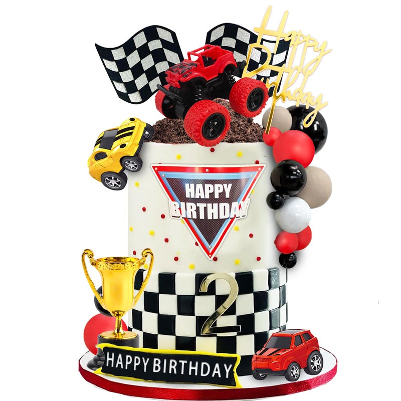 DRWATE 20 PCS Truck Cake Toppers Truck Cake Decorations Hot Red Ball Race Car Flame Blaze Wheel Cake Toppers For Kid Boy Truck Themed Racing Car Party Decorations Supplies (Truck 1) - Image 1