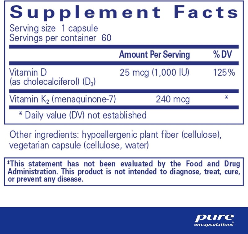 Pure Encapsulations PureHeart K2D  Heart Health Supplement  with Vitamin K2  D3  Cholecalciferol Vitamin D  MK7  NonGMO  Vegetarian  60 Capsules - Image 2
