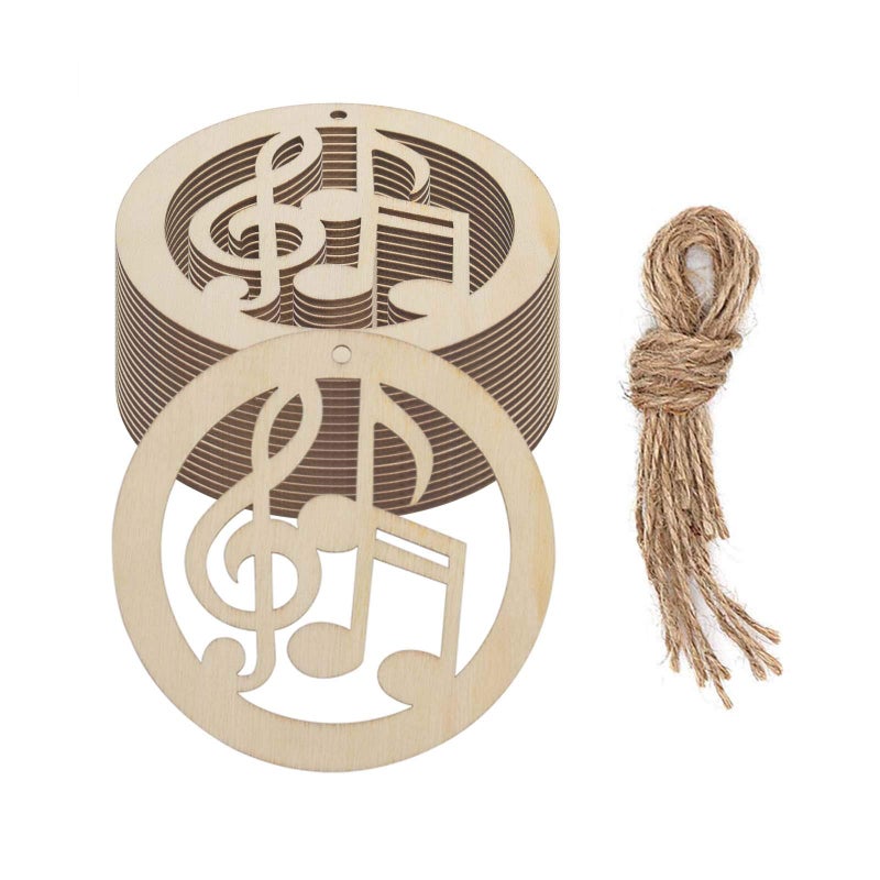 JANOU 20pcs Music Notes Shaped Wood DIY Craft Cutouts Musical Notes Unfinished Wood Tags Ornaments with Ropes for Wedding Christmas Party Decoration 394 in