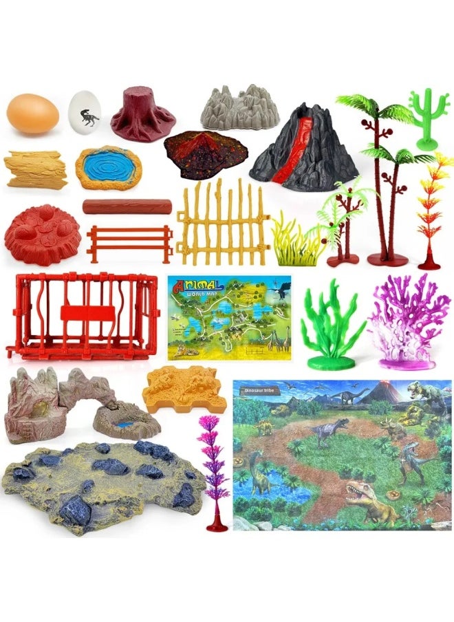 Generic - Dinosaur Themed Scene Decoration Simulation Plant Tree Wooden Head Fire Mountain Rock Fence Dinosaur Egg Sand Plate Model Access-Color:Dinosaur Map Non-woven 78.5x69cm - Image 1