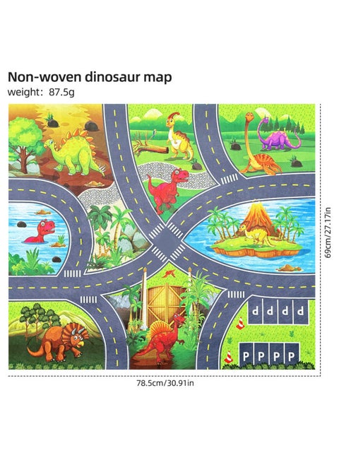 Dinosaur Themed Scene Decoration Simulation Plant Tree Wooden Head Fire Mountain Rock Fence Dinosaur Egg Sand Plate Model Access-Color:Dinosaur Map Non-woven 78.5x69cm
