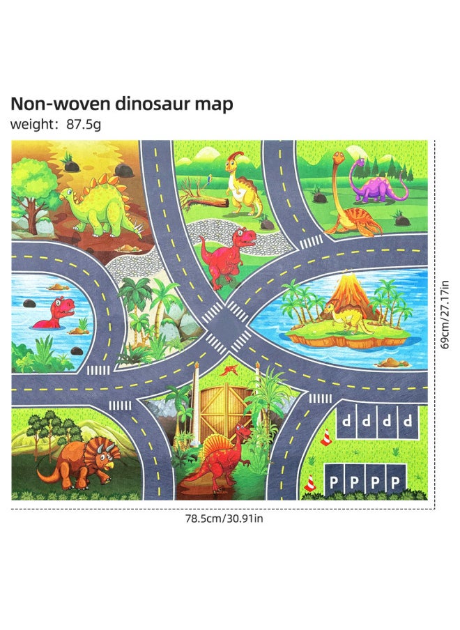 Generic - Dinosaur Themed Scene Decoration Simulation Plant Tree Wooden Head Fire Mountain Rock Fence Dinosaur Egg Sand Plate Model Access-Color:Dinosaur Map Non-woven 78.5x69cm - Image 1