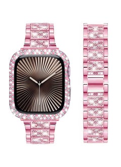 DEALELE Bands Compatible with Apple Watch Series 9/8 / 7 (45mm), Bling Rhinestone Diamond Metal Strap with Protective Case Cover Replacement for iWatch 45mm Women Men (45mm, Pink)  - Image 1