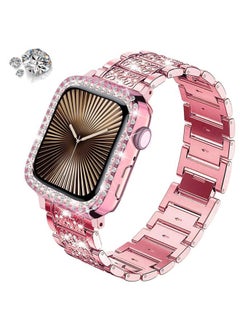 DEALELE Bands Compatible with Apple Watch Series 9/8 / 7 (45mm), Bling Rhinestone Diamond Metal Strap with Protective Case Cover Replacement for iWatch 45mm Women Men (45mm, Pink)  - Image 2