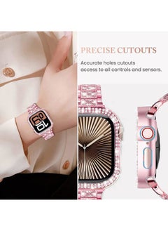 DEALELE Bands Compatible with Apple Watch Series 9/8 / 7 (45mm), Bling Rhinestone Diamond Metal Strap with Protective Case Cover Replacement for iWatch 45mm Women Men (45mm, Pink)  - Image 3