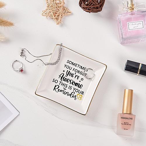 Spegiffu You Are Awesome Jewelry Dish - White Ceramic Square Tray, 4" x 4" x 0.8" - Gift for Women: Birthday, Christmas, Mother's Day, Retirement, Valentines, Teacher, Nurse, Mom, Best Friend - Image 4