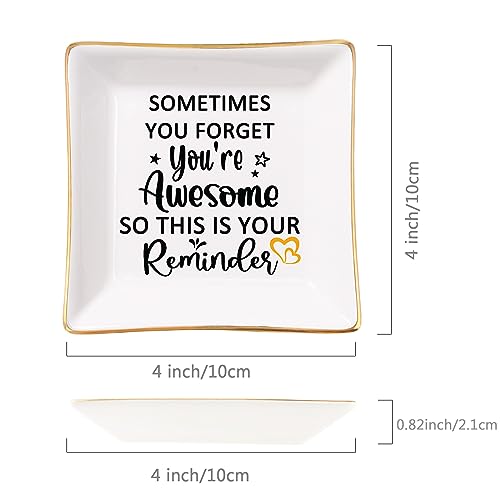 Spegiffu You Are Awesome Jewelry Dish - White Ceramic Square Tray, 4" x 4" x 0.8" - Gift for Women: Birthday, Christmas, Mother's Day, Retirement, Valentines, Teacher, Nurse, Mom, Best Friend - Image 5