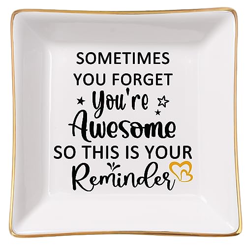 Spegiffu You Are Awesome Jewelry Dish - White Ceramic Square Tray, 4" x 4" x 0.8" - Gift for Women: Birthday, Christmas, Mother's Day, Retirement, Valentines, Teacher, Nurse, Mom, Best Friend - Image 1