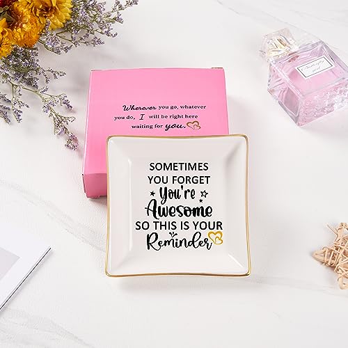 Spegiffu You Are Awesome Jewelry Dish - White Ceramic Square Tray, 4" x 4" x 0.8" - Gift for Women: Birthday, Christmas, Mother's Day, Retirement, Valentines, Teacher, Nurse, Mom, Best Friend - Image 3
